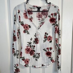 Rose floral & creme ribbed long sleeve!